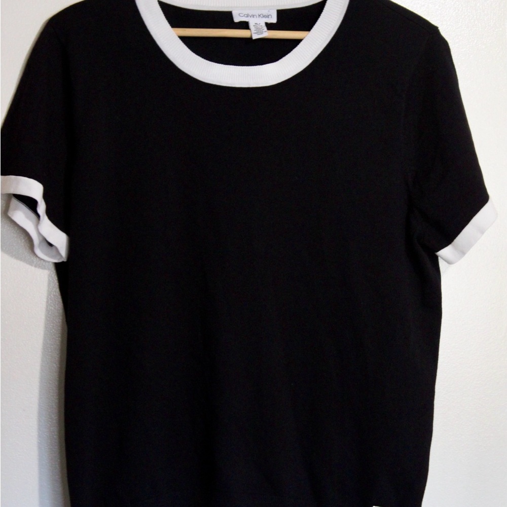 Calvin Klein Black Tee with White Trim Size L